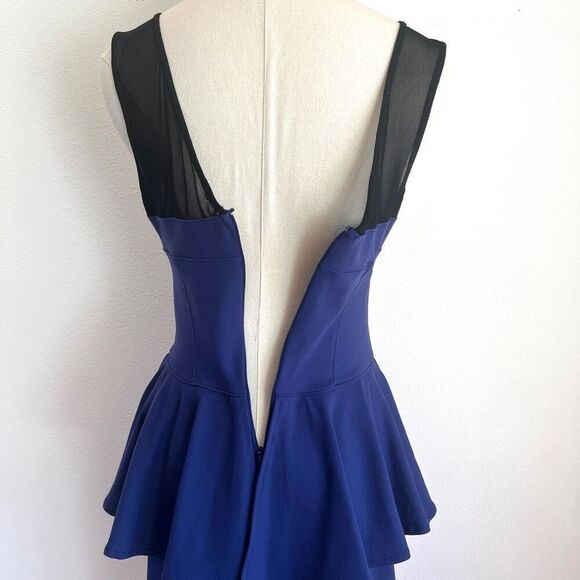 Bebe Blue Stretchy Bodycon Dress with Peplum and Mesh Size Medium - Picture 12 of 13
